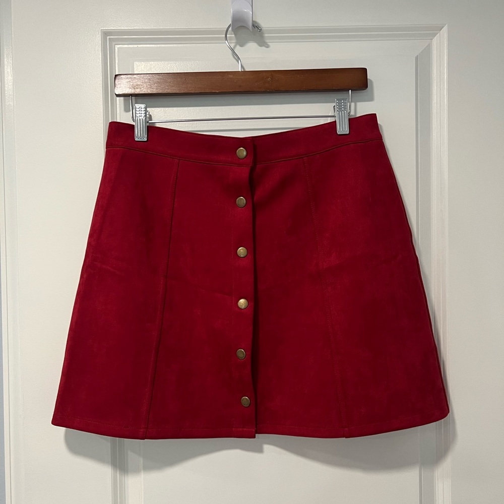Red Faux Suede Skirt 10